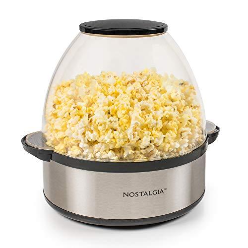 Nostalgia SP660SS 6-Quart Stirring Popcorn Popper With Quick-Heat Technology, Makes 24 Cups of Popcorn, Kernel Measuring Cup, Oil Free, Makes Roasted Nuts, Perfect for Birthday Parties, Stainless