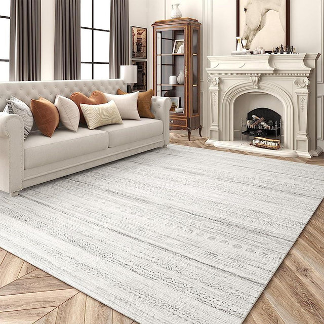 8x10 Area Rugs for Living Room Machine Washable Rug Fluffy Indoor Carpet Distressed Neutral Moroccan Boho Rug Ultra Soft Area Rug for Bedroom Dining Room Playroom Office