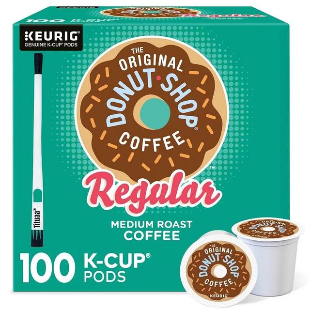 Donut Shop Classics Original Regular Coffee, 100 K-Cups Bundle with Tituaa Coffee Cleaning Brush (100 K-Cup)