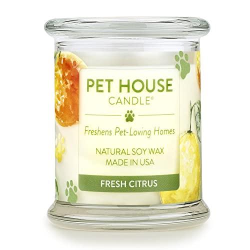 One Fur All - 100% Natural Soy Wax Candle, 20 Fragrances - Pet Odor Eliminator, Appx 60 Hrs Burn Time, Non-Toxic, Reusable Glass Jar Scented Candles – Pet House Candle, Fresh Citrus