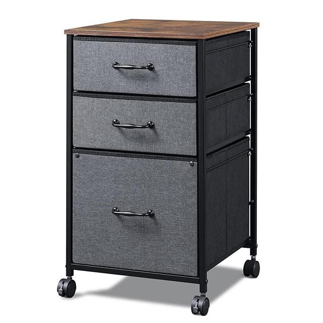 DEVAISE Mobile File Cabinet, Rolling Printer Stand with Open Storage Shelf, Fabric Vertical Filing Cabinet fits A4 or Letter Size for Home Office, Rustic Brown