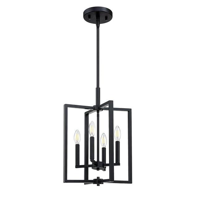 Leading Lighting 4 Light Farmhouse Chandelier Hanging Light Fixture Rustic Kitchen Island Lighting with Black Metal Frame for Entryway Dinning Room Bedroom