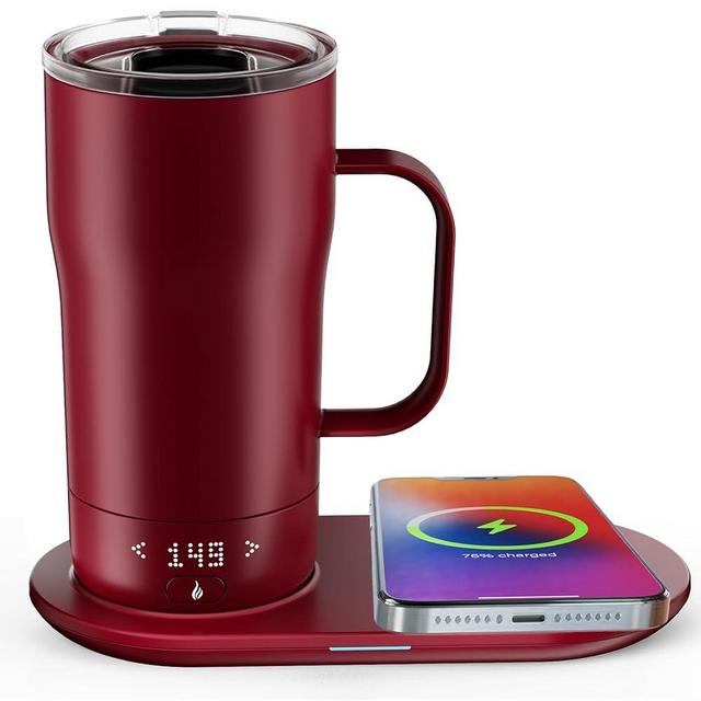 LEGARDLILIU Smart Self Heating Coffee Mug 18 Oz Temperature Control Heated Coffee Mug App Controlled Warmer Mug 5-10 Hour LED Display Keep Coffee Hot All Day Fast Wireless Charger Base Rogue red