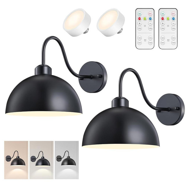 NookNova Battery Operated Wall Sconce, Wall Lights Set of 2 Battery Operated with Remote Control Wall Lamp LED Lights Black Wall Sconces for Indoor Bedroom Living Room Hallway