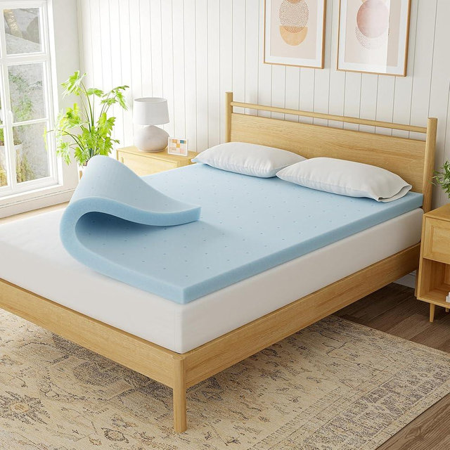 Gelsea 4 Inch Queen Mattress Topper, Cooling Gel Infused Memory Foam Twin Mattress Pad in a Box, Back Support for Pressure Relief, CertiPUR-US Certified, Blue