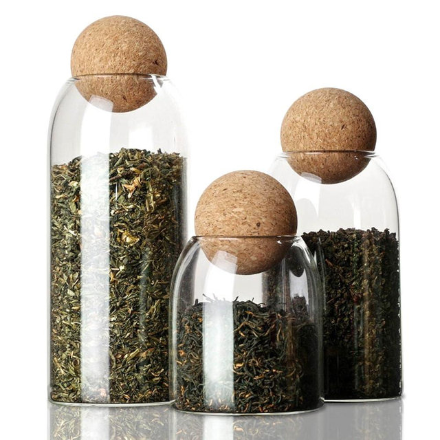 La Llareta Glass Food Storage Canister, 3 Pièces Storage Container with Ball Cork, Clear Glass Storage Jar, for Sugar, Coffee, Candies(550ml/750ml/1200ml)