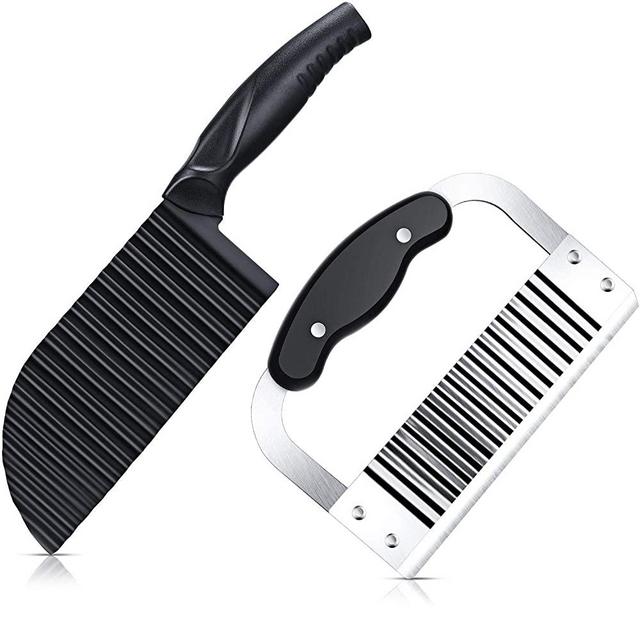 2 Piece Crinkle Potato Vegetable Cutters, Stainless Steel Blade Wavy Slicer Crinkle Cutter, Wavy Crinkle Cutting Tool Salad Chopping Knife and Vegetable French Fry Slicer