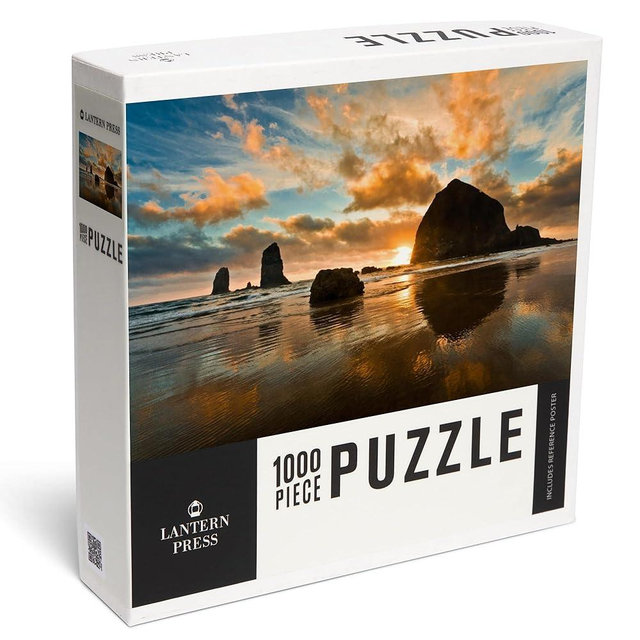 Cannon Beach, Oregon, Haystack Rock at Sunset (1000 Piece Puzzle, Challenging Jigsaw Puzzle for Adults, Made in USA)