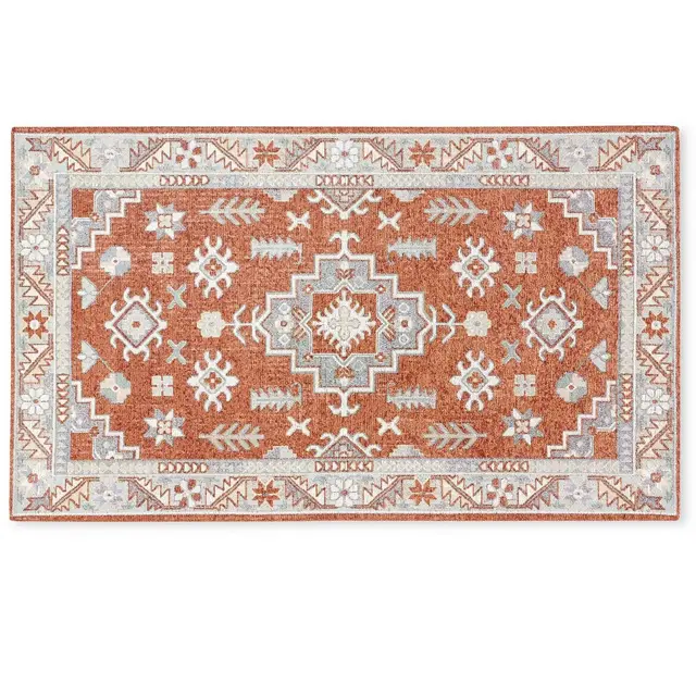 TOWN & COUNTRY LUXE Livie Forever Vintage Everwash Washable Multi-Use Decorative Rug, Kitchen Rug with Non-Slip Backing, Rust/Ivory, 24"x40"