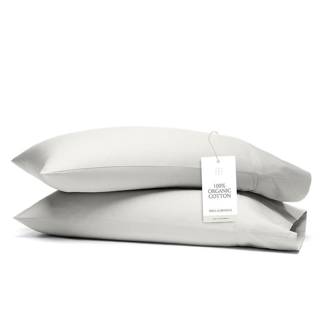 Boll & Branch Signature Hemmed Pillowcase Set - Standard, Mist - Luxury 100% Organic Cotton - Buttery Soft and Breathable - Softer with Every Wash - 2 Pillowcases Included