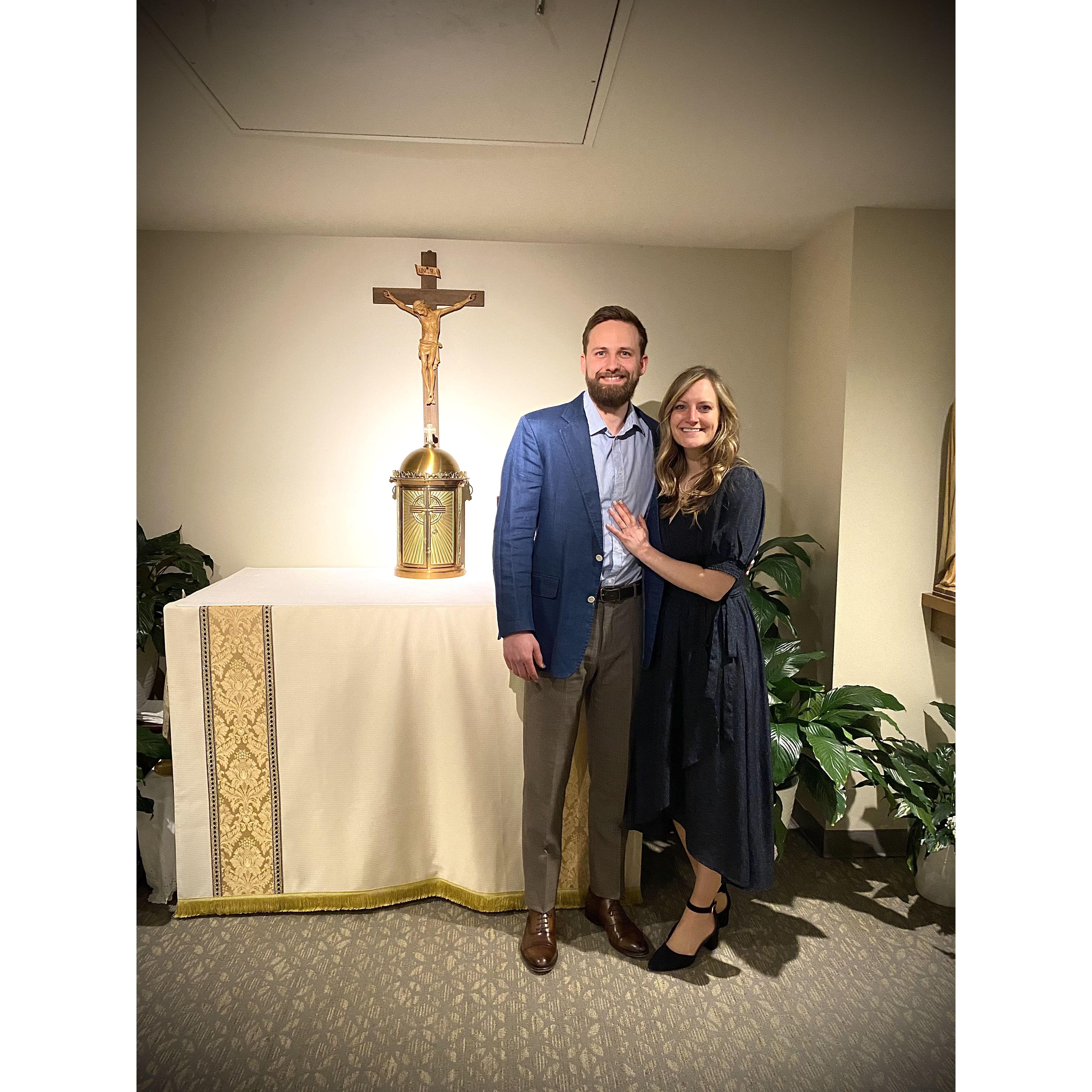 This was the day of our engagement! Stephen asked Anna to marry him in front of Jesus on the feast of Our Lady of Lourdes in Our Lady of Lourdes chapel <3