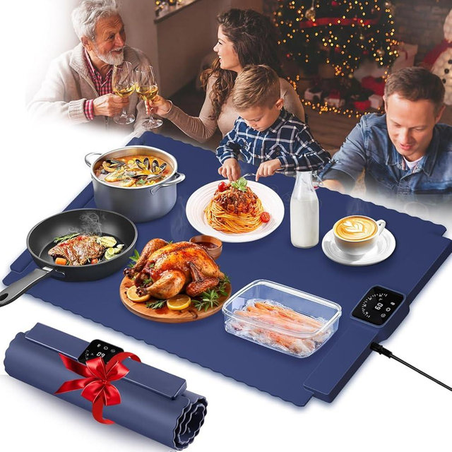 Electric Warming Tray with 5 Adjustable Temperature Control, Foldable and Portable Food Warmer for Parties, Holidays, Entertaining and Home Dinners, Extra Large Premium Silicone Heating Mat for Food