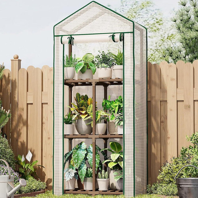 Bamworld 23 x 17 x 54-Inch Mini Greenhouses for Outdoors Portable Green House with PE Cover Sturdy Eucalyptus Wood Frame Small Greenhouse for Winter Plant Frost Protection Plant Garden Hot House