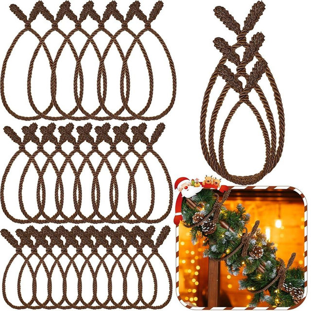 Zhengmy 24 Pcs Christmas Garland Ties Extra Long 30'' 25'' 20'' Brown Decorative Twist Tie for Banister Reusable Flexible Twist Tie for Garland Stairway Railing Home Xmas Holiday Decor