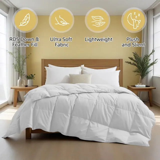 Peace Nest Lightweight White Goose Down Comforter - Ultra Soft Noiseless 360 Thread Count Fabric, Full/Queen