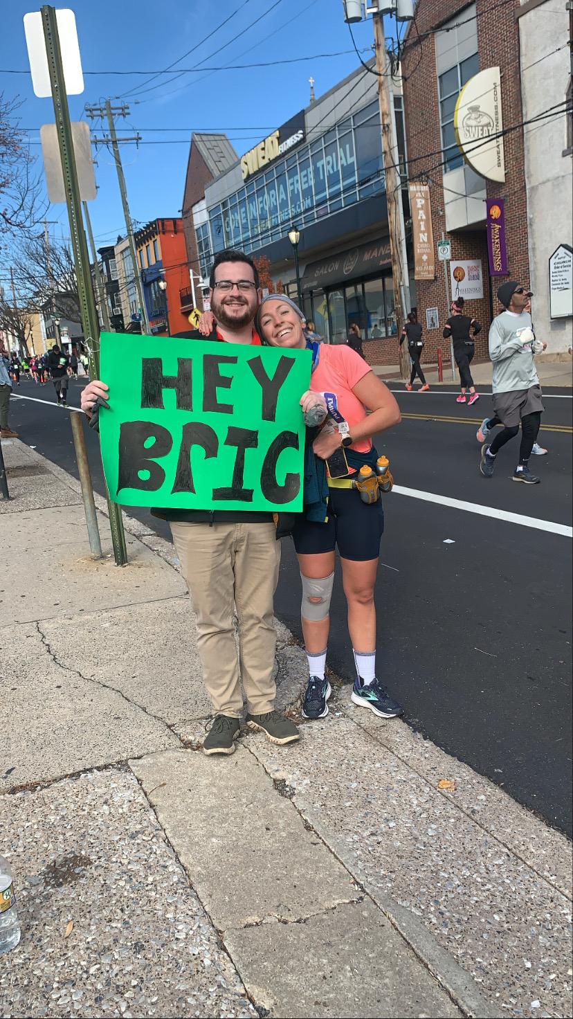 Liam cheering Brigid on in the Philadelphia Marathon