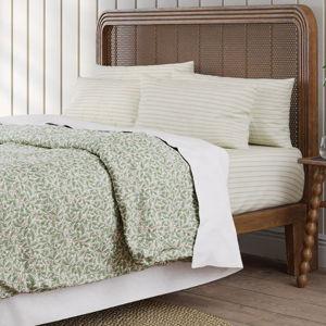 Mellow Green Slumber Stripe & Leafy Arbour Cream Oak Morris & Co Cotton Sheet Bundle