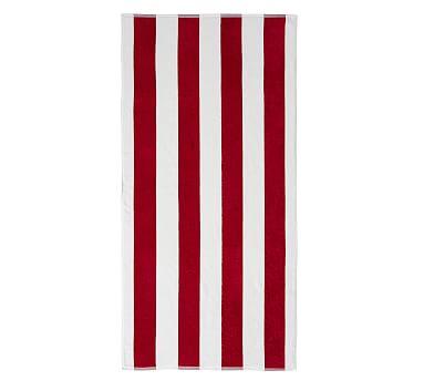 Red/Navy Reversible Awning Striped Organic Beach Towel, 32 x 64"