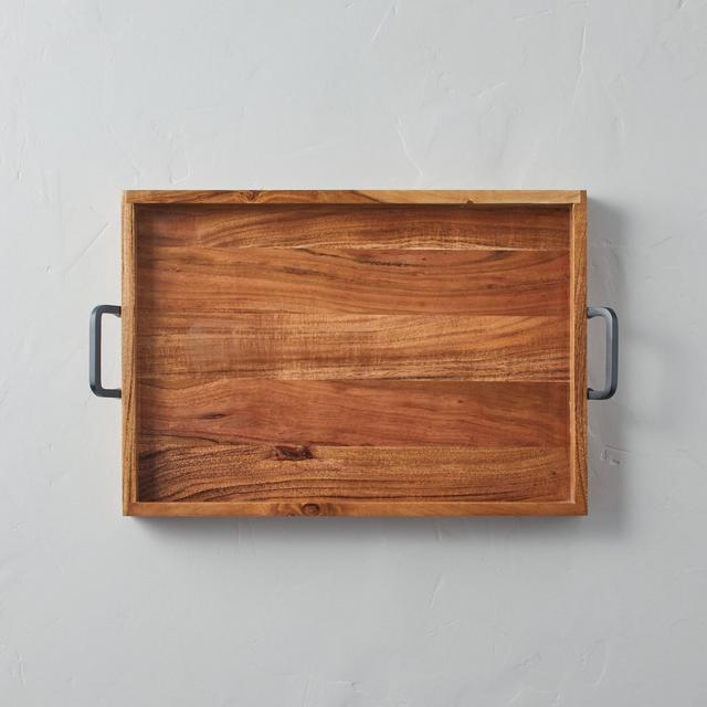 Large 14" x 15.5" Wood Tray with Metal Handles Brown - Hearth & Hand™ with Magnolia