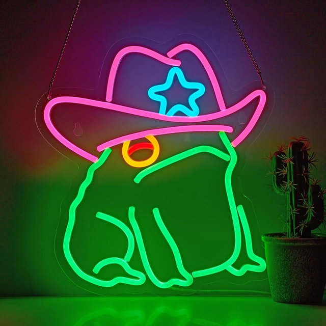 Cowboy Toad Neon Sign Frog Neon Light Cowboy LED USB Powered Dimmable Art Signs for Pub Store Man Cave Room 13.8 X 12.6 inch