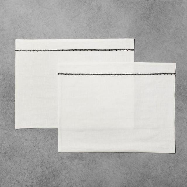 2pk Placemat White with Black Embroidery - Hearth & Hand™ with Magnolia