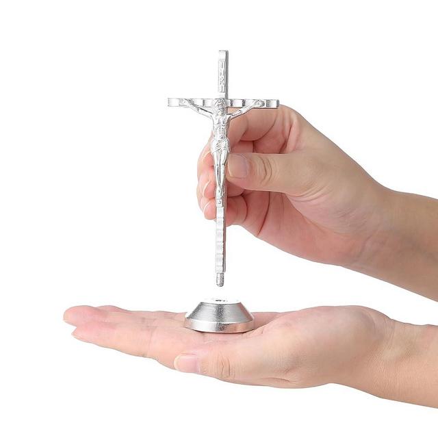 Imerance Crucifix Wall Cross Small Metal Slender Catholic Crosses Silver Cross Wall Décor(4.72inches - Silver)