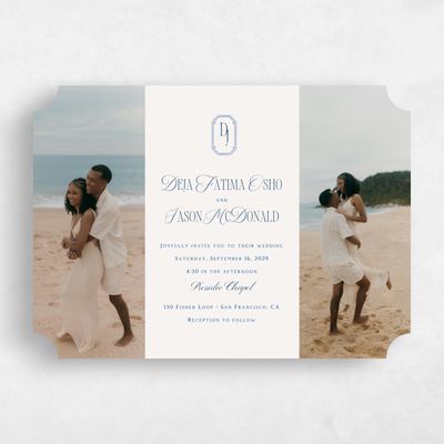 Blue Ticket Wedding Invitation - Sage Multiphoto