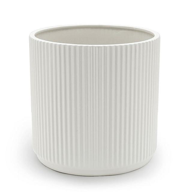 Amazon Basics Fluted Ceramic Round Planter, 8-Inch, White