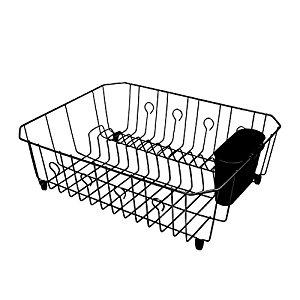Rubbermaid Antimicrobial Dish Drainer With Silverware Cup, Large, Black