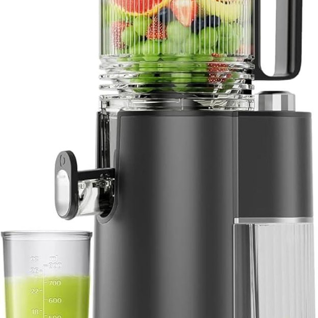 EanOruus Cold Press Juicer, 5.8" Wide Feed Chute Juice Extractor Machine with 400W, High Juice Yield, Slow Masticating Juicer for Whole Vegetables & Fruits, Black Gray