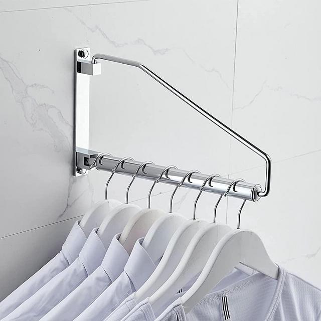 NEWRAIN Laundry Hanger, Wall Mounted Clothes Hanger with Swing Arm Holder Brass Hanging Drying Rack Space Saver,Chrome