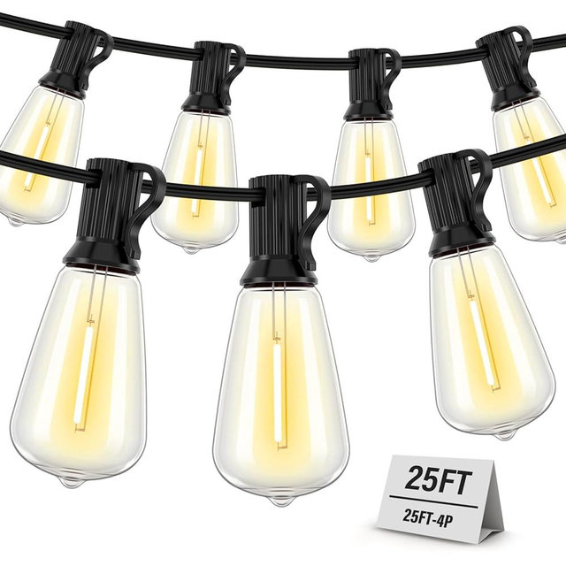 Doukedge Patio Lights Outdoor Waterproof, 100FT (25FT 4Pack) Outdoor String Lights with 52 ST38 Edison Bulbs(4 Sqare), Plug in Hanging Light for Porch, Blacony, Backyard, Bistro, Garden, 2700K