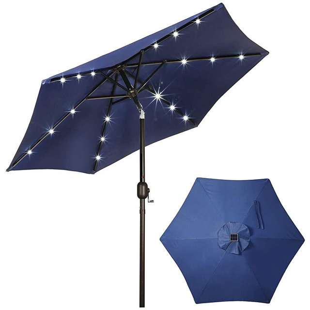 Blissun 7.5 ft Solar Umbrella 18 LED Lighted Patio Umbrella Table Market Umbrella