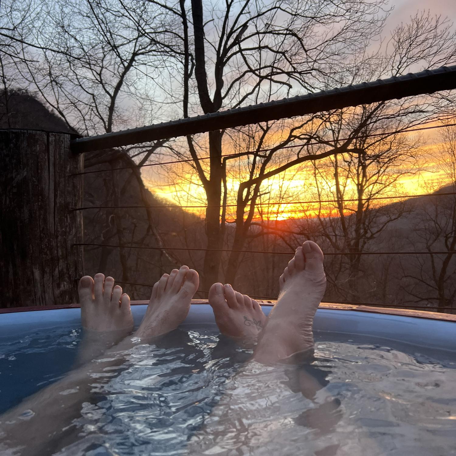 Watching the sunrise in the hot tub!