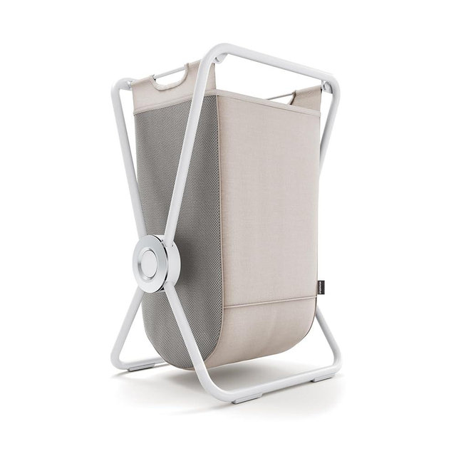 simplehuman single x-frame laundry hamper, 100% recycled polyester removable laundry baskets with easy carry handles, heavy-gauge steel frame, white, 65L