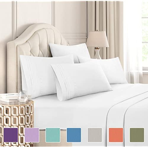 California King Size Sheet Set - 6 Piece Set - Hotel Luxury Bed Sheets - Extra Soft - Deep Pockets - Easy Fit - Breathable & Cooling - Wrinkle Free - Comfy - White Bed Sheets - Cali Kings Sheets
