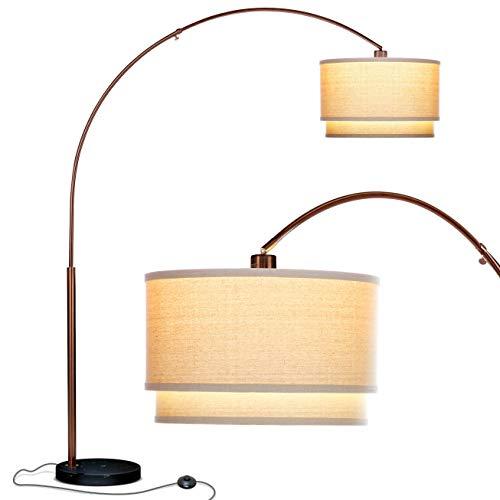 Brightech Mason - Arc Floor Lamp with Unique Hanging Drum Shade - Arching Over the Couch From Behind, This Standing Pole Lamp Lights Up Your Living Room - Alexa & Google Home Compatible - Bronze