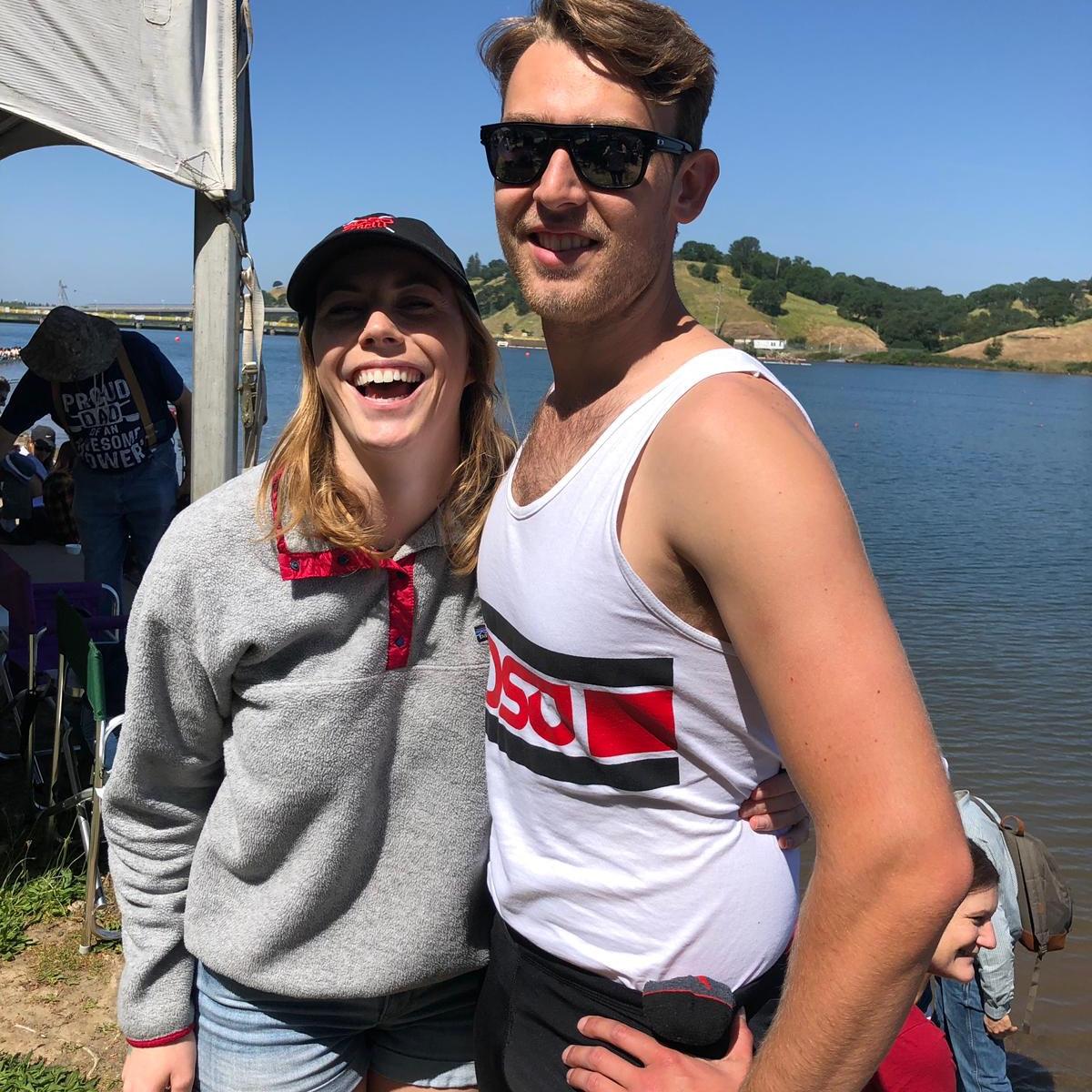 Anna cheering on Bret at his last rowing regatta in Sacramento in 2019