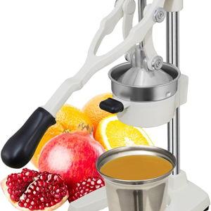 19 Inch Height Extra Tall Commercial Heavy Duty Cast Iron Hand Press Manual Orange Citrus Lemon Lime Grapefruit Pomegranate Fruit Juice Squeezer Machine with Stainless Steel Cup White