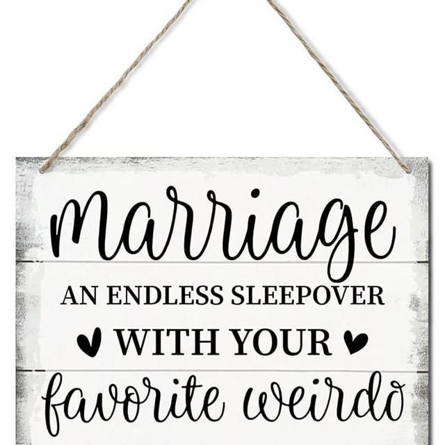 Vintage Sign Marriage An Endless Sleepover, Hanging Printed Wall Plaque Wood Signs, Home Décor Gift, Rustic Farmhouse Decor for The Home 10X7.8inch