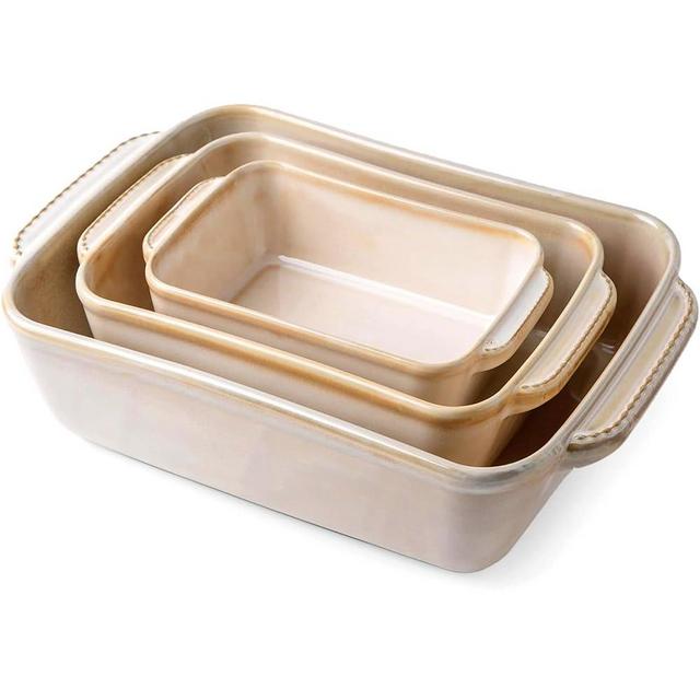 AmorArc Ceramic Baking Dish Set with Handles, Casserole Dishes for Oven, Rectangular Bakeware Sets of 3, Lasagna Pans for Cooking, Kitchen,Dinner, Microwave and Oven Safe.