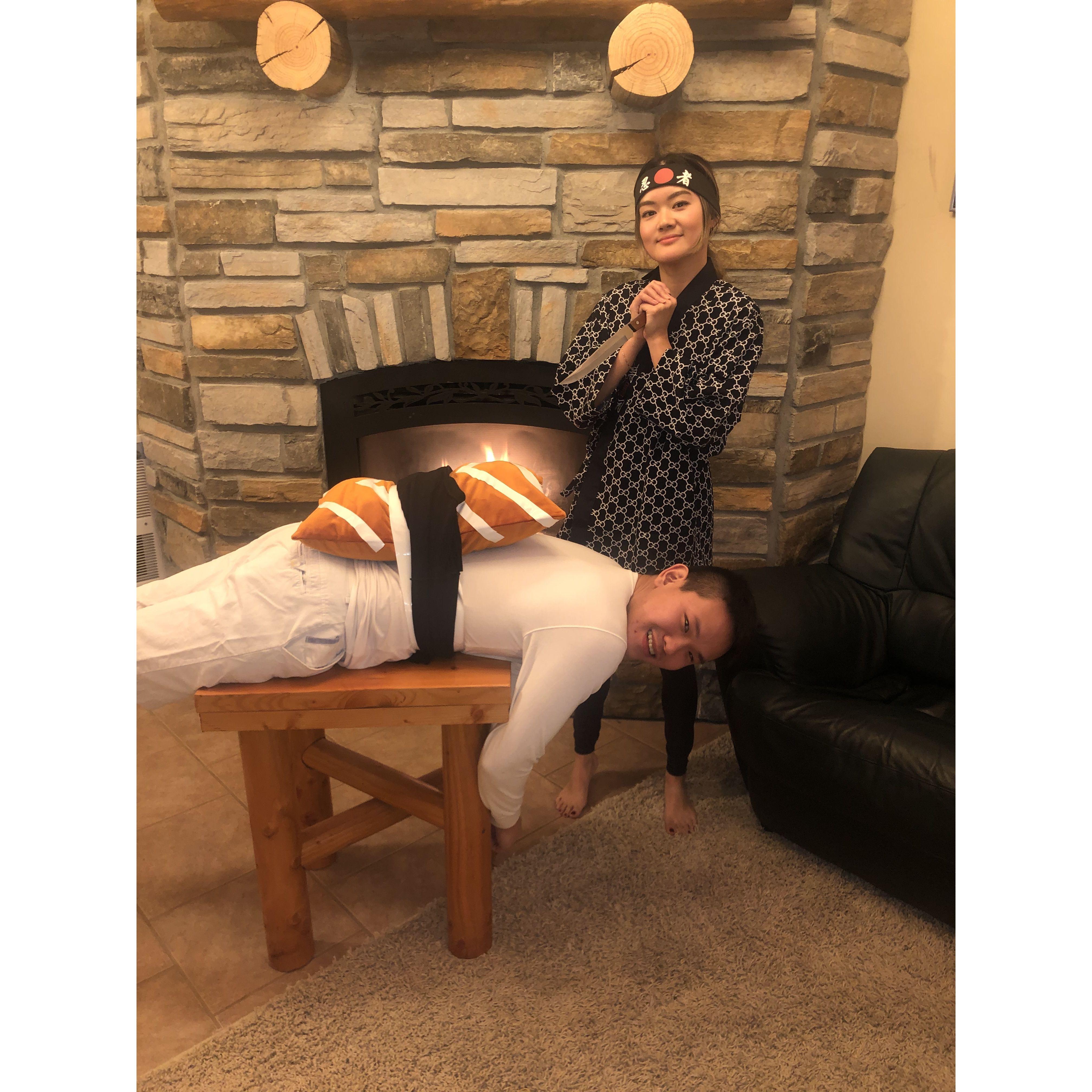 Halloween 2020- sushi chef and her fave sushi (seared salmon)