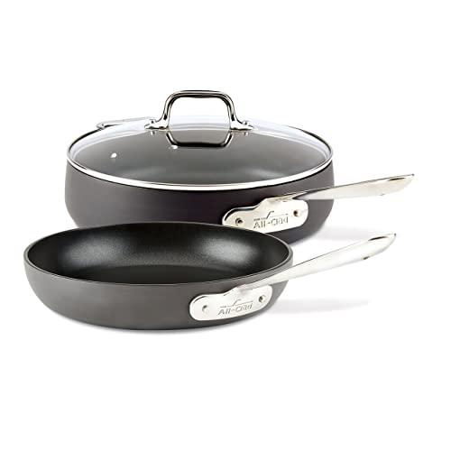 All-Clad E7859164 HA1 HA1 Hard Anodized Nonstick Dishwasher Safe PFOA Free 4-Quart Saute w/ lid & 10-Inch Fry pan Cookware Set, 3-Piece, Black