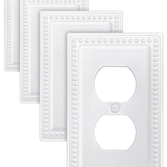 ZILLSEA 4-Pack Duplex Outlet Cover, Decorative Beaded Pure White Wall Plate, for Electrical Outlet, Light Switch, 3.15''*4.88'', Midsize