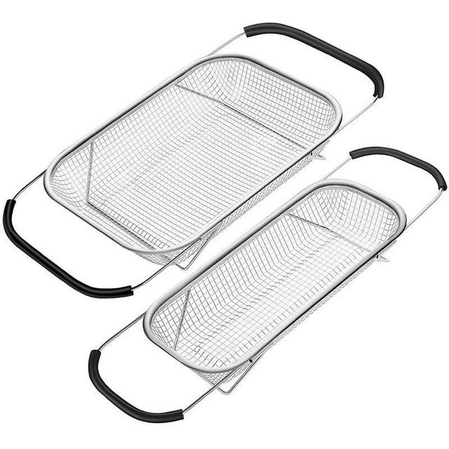 Stainless steel drain basket 6 Quart Strainer Basket & Expandable Rubber Grip Handles - Strain, Drain, Rinse Fruits, Wash vegetables