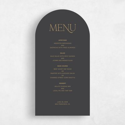 Black Arch Wedding Menu - Hazeldale