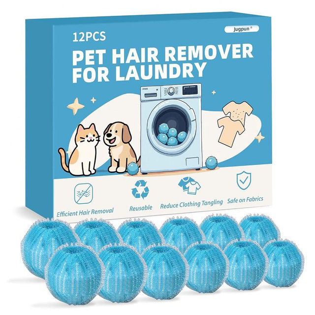 12 PCS Pet Hair Remover for Laundry, Reusable Dog & Cat Hair Remover for Laundry, Laundry Pet Hair Catcher for Clothes, Bedding, Won’t Damage Fabrics (Blue)