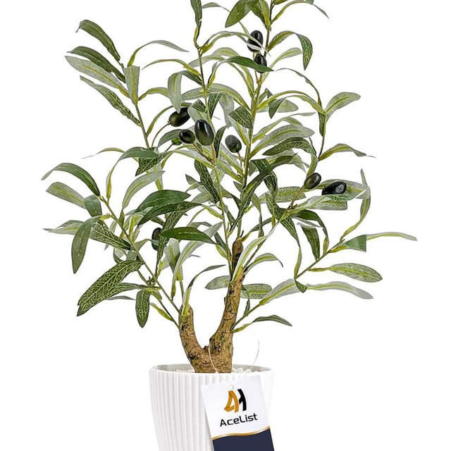 AceList Olive Tree Artificial Indoor, 16.9 Inches Small Faux Olive Tree with White Pot, Realistic Fake Olive Tree Potted Plant and Lifelike Fruits for Home Room Modern Farmhouse Decor