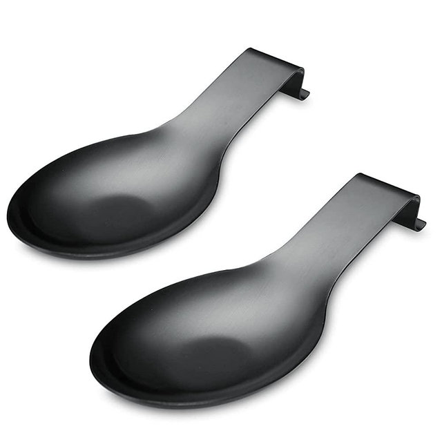 Matte Black Spoon Rest, Stainless Steel Spoon Holder for Stove Top, kitchen utensils Holder for Ladles, Tongs, Spatula, Stove Spoon Holder, Pot Lid Holder, Dishwasher Safe (2PC-9.5 Inch)
