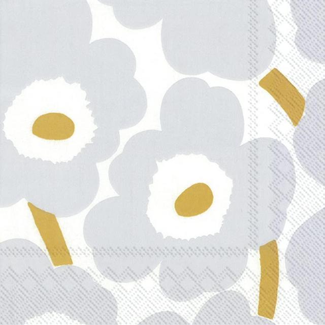 IHR Ideal Home Range Party Napkins Marimekko Disposable 3-Ply Paper Lunch Napkin Pack, 6.5" x 6.5", Unikko White/Silver, 20-Count